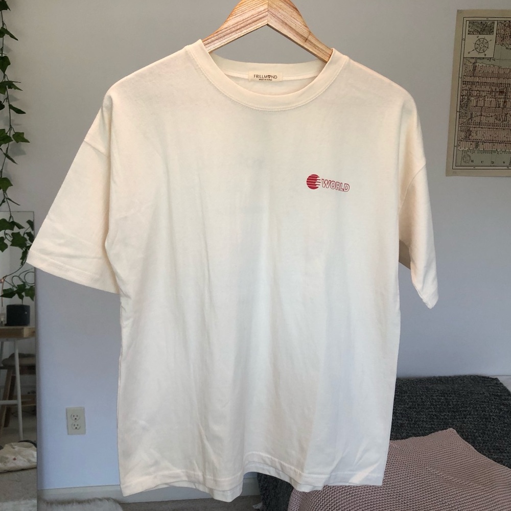 Oversized graphic tee tan with lettering on back